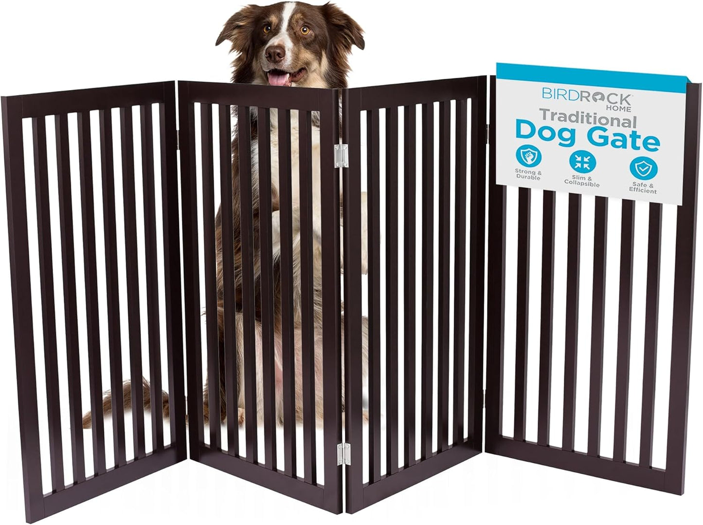 INTERNET'S BEST Dog Gate Indoor Freestanding Pet Barrier, Folding Wood Dog Fence, Extra Wide Doorway Puppy Gate, Indoor Animal Privacy Panel, Wooden Cat Fence - 4 Panel - 36", Espresso
