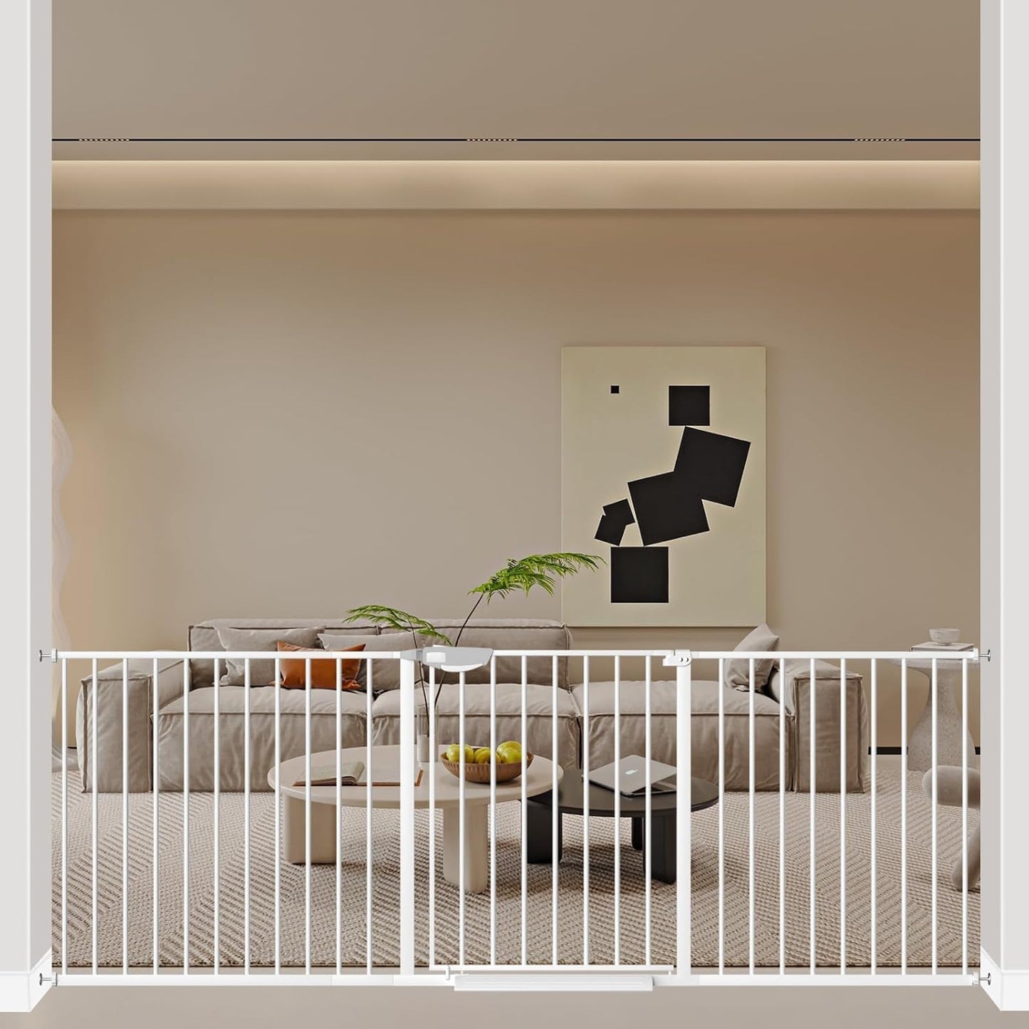 WAOWAO Triple Lock 49.21-66.54" Baby Gate Extra Wide Pressure Mounted Walk Through Swing Auto Close Safety Black Metal Dog Pet Puppy for Stairs,Doorways,Kitchen