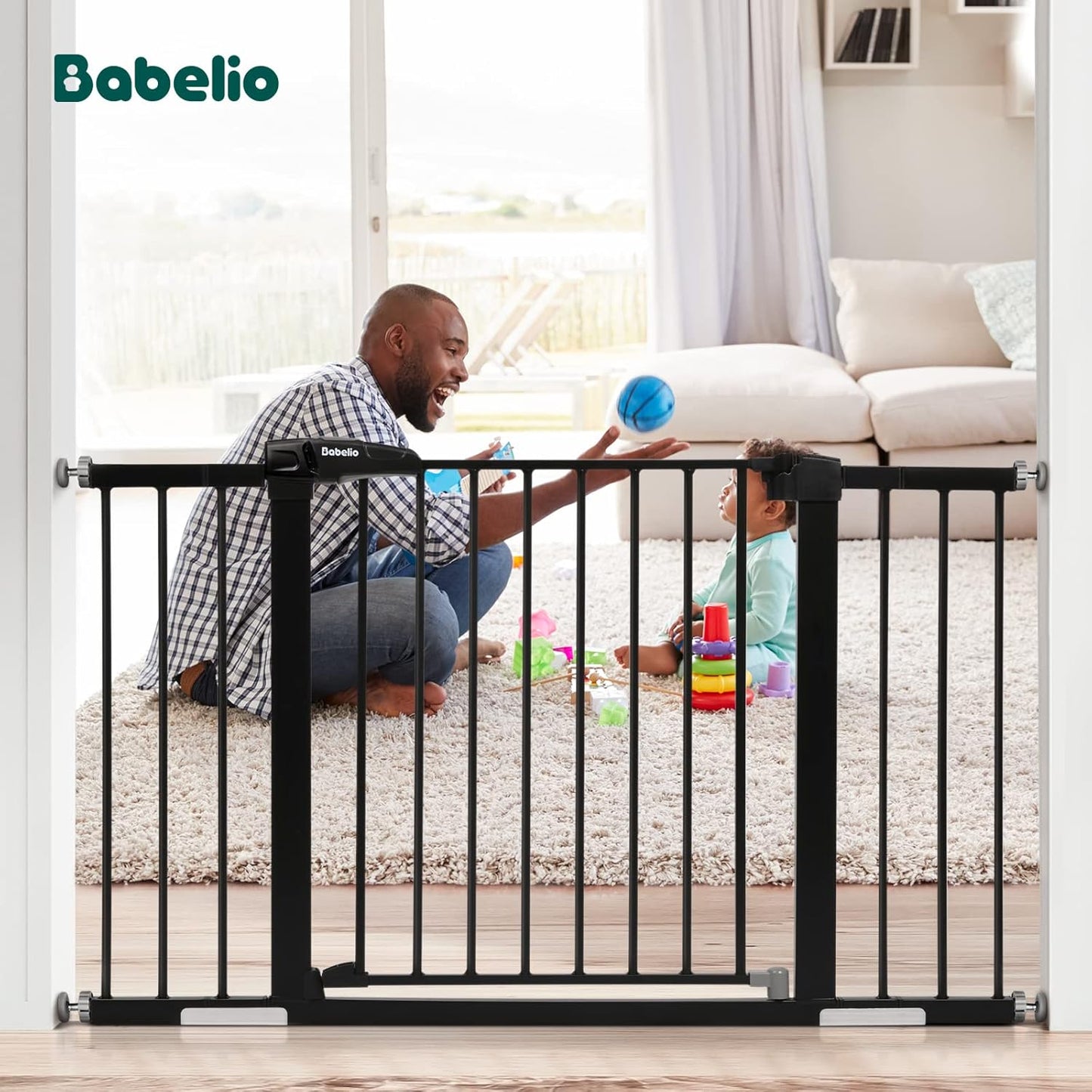 BABELIO Baby Metal Gate Extension with Wood Pattern, 5.5'' Extra Wide Pet Gate for Stairs & Doorways, Pressure Mounted Baby Gate Dog Gate, No Tools Required, 30'' Tall