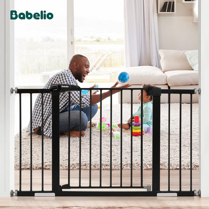 BABELIO Baby Metal Gate Extension with Wood Pattern, 5.5'' Extra Wide Pet Gate for Stairs & Doorways, Pressure Mounted Baby Gate Dog Gate, No Tools Required, 30'' Tall