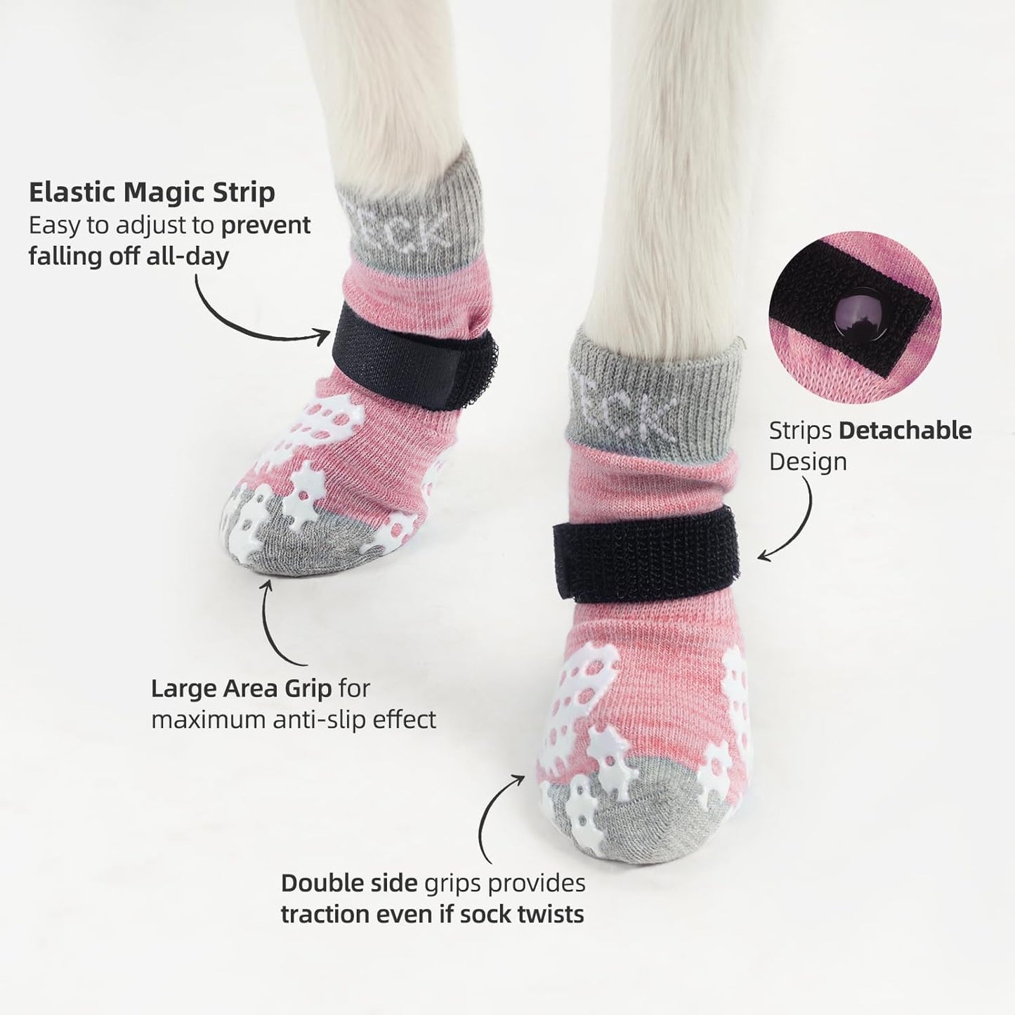 PUPTECK Anti-Slip Dog Socks with Double Sides Grips for Small Medium Large Dogs Hardwood Floors Prevents Licking, Dog Shoes for Hot Pavement Traction Control Paw Protector for Senior Dogs, Grey L
