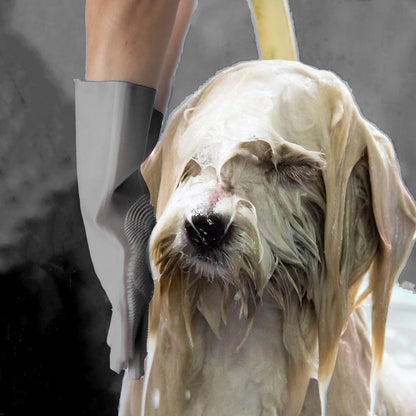 Pet Grooming Gloves, Dog Washing Gloves with High-Density Teeth, Heat Resistant Silicone Dog Bath Scrubber with Enhanced Five Finger Design, Bathing and Massaging for Dogs and Cats