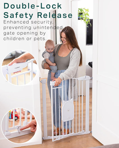 Cumbor 36.6-64" Extra Wide Baby Gate for Stairs, Dog Gates for Doorways, Auto-Close Pet Gate Indoor, Pressure Mounted Walk Through Safety Child Gate for Kids Toddler, Tall Pet Puppy Fence Gate, Brown
