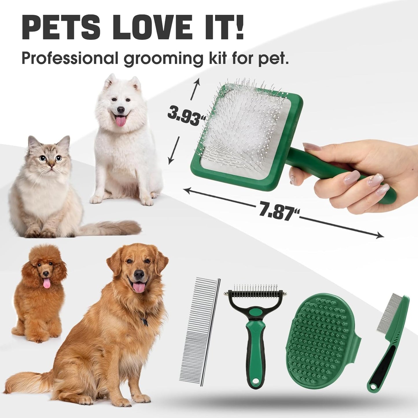 Bonteck Dog Slicker Brush for Dogs Grooming Kit 5PCS | Large Dog Brush for Goldendoodles Poodles Doodles | Long Pin Haired Brush | Poodle Brushes and Comb (Purple)