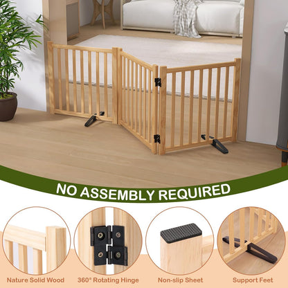 Wooden Freestanding Dog Gates,23" H Foldable Wood Pet Gate Indoor, No-Painted Puppy Gate for Doorways, Stairs, 23" Height-2 Panels