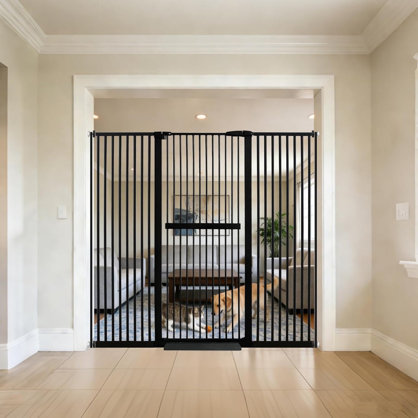 Lumizone Extra Tall Cat Gate 61.02" High Pressure Mounted Extra Wide 30.12"-34.05" (17Sizes) 1.37" Gap No Drilling Auto-Close Tall Pet Gate for Dogs (Black, 30.12"-34.05" W)