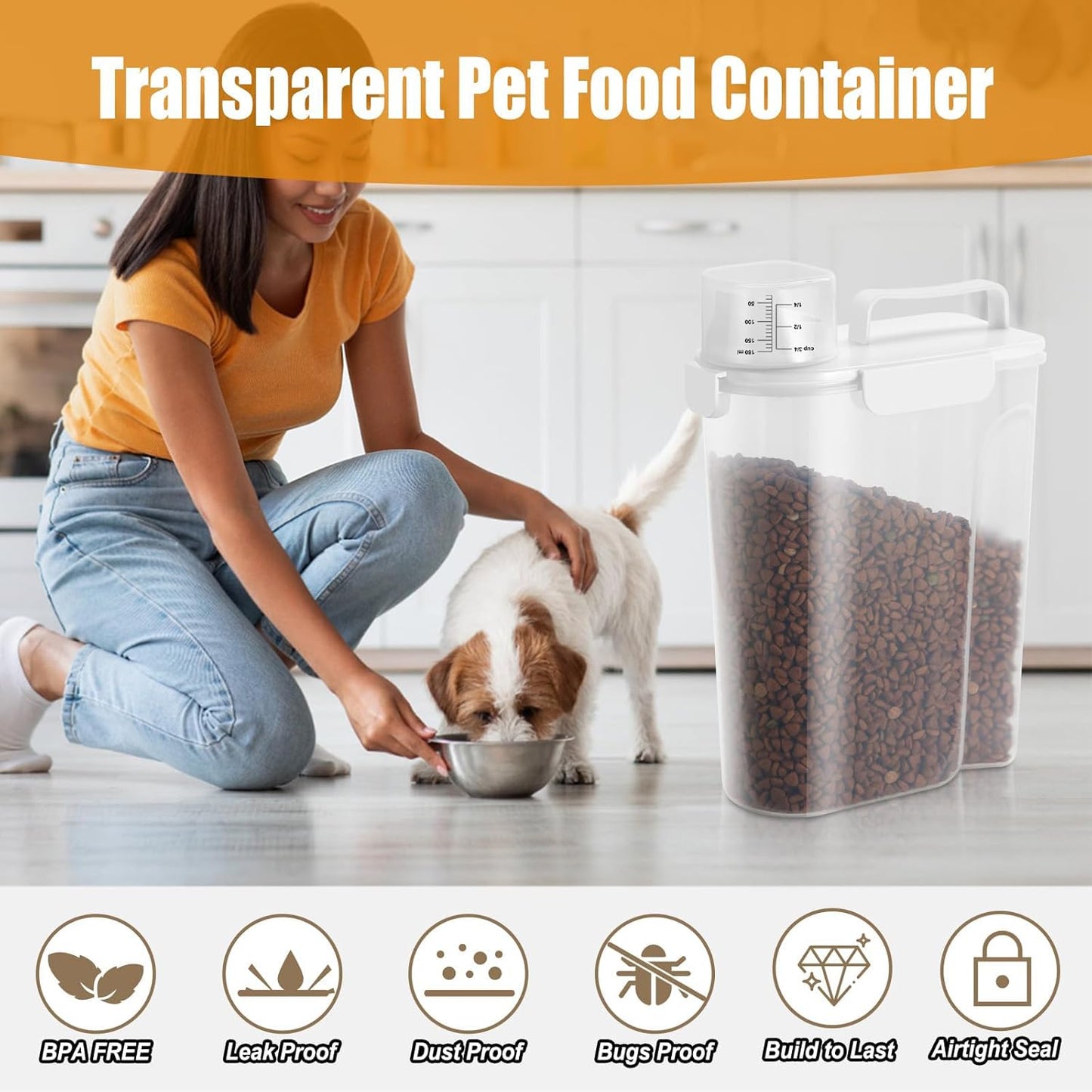 Dog Cat Food Storage Container, Pet Food Container Airtight with Large Spout & Cup, BPA-Free Plastic Food Dispenser for Pet Food, Bird Seed, Rice, Flour - Pink 2.5-5lb (1 pack)