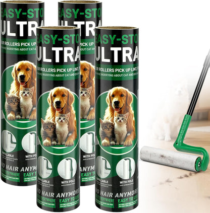 10" Large Lint Roller for Pet Hair Extra Sticky, Long Handle Floor Sticky Rollers with Big Lint Roller Refills for Cleaning Carpets, Cars, Furniture,Clothing, and Pet Hair,Green