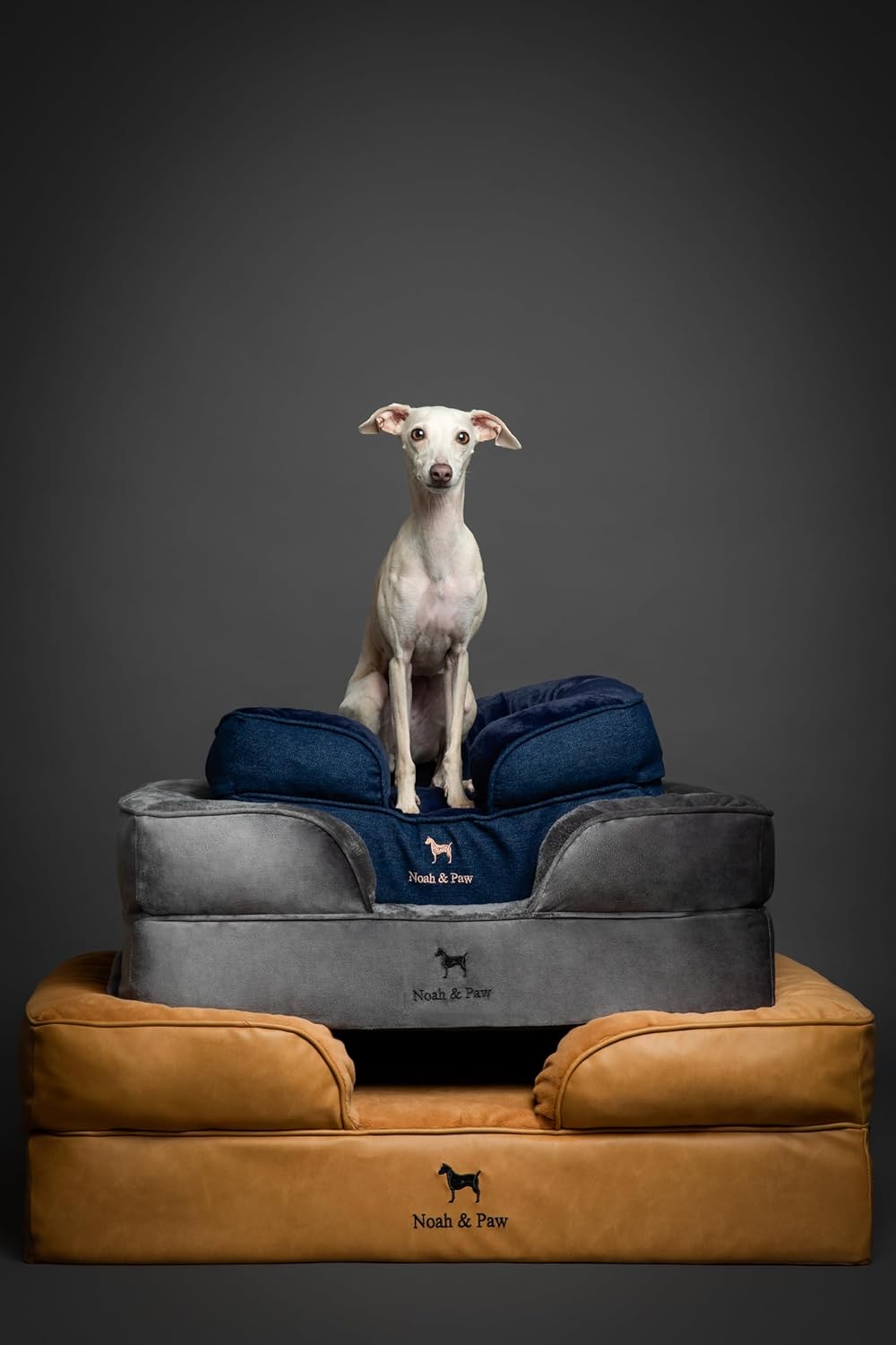 NOAH & PAW Large Dog Bed, 35x25x8.7 Inch, Orthopedic Dog Beds, Eggshell Memory Foam Infused with Cooling Gel, Waterproof, Machine Washable, Includes Inner Cover (Faux Leather)