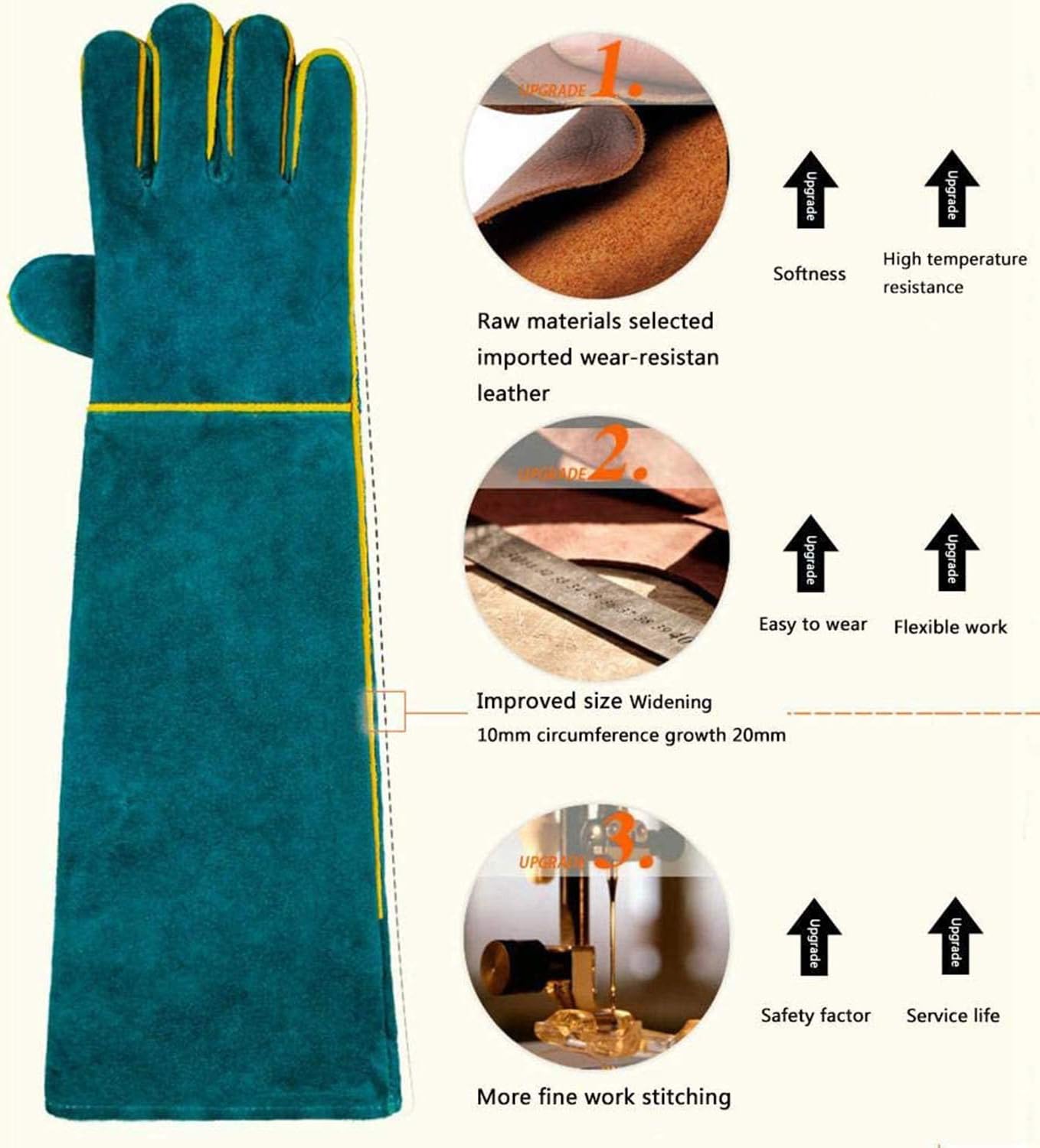 Animal Handling Gloves - 60CM Durable Bite & Scratch Resistant Gloves for Bathing, Grooming, Welding, Handling Dogs, Cats, Birds, Snakes, Parrots, Lizards, Reptiles