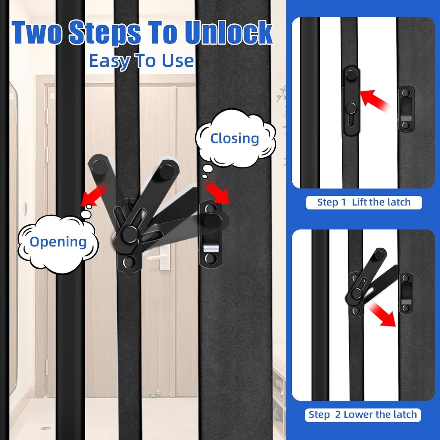 SHYUJAJIE 55 Inch Extra Tall Pet Gate for Cats,29.92"-43" Adjustable Wide Dog Gates,Pressure Mounted Walk Through Tall Pets Gate for Doorways,Hallway,Stairs(Black)