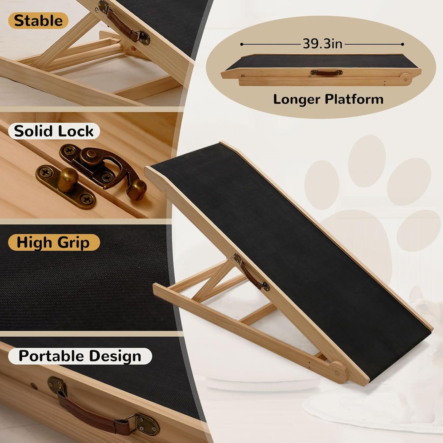 ABORON Antislip Dog Ramp, Adjustable Folding Pet Ramp for Small & Large Old Dogs & Cats, High Traction Portable Rubber Paw Ramps, Supports up to 200 lbs, Used for Bed Couch SUV, 39.3'' Long