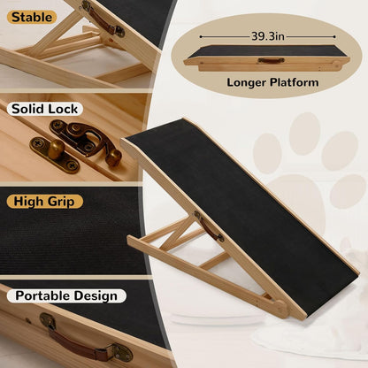 ABORON Antislip Dog Ramp, Adjustable Folding Pet Ramp for Small & Large Old Dogs & Cats, High Traction Portable Rubber Paw Ramps, Supports up to 200 lbs, Used for Bed Couch SUV, 39.3'' Long