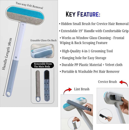 2026 NEW Electrostatic Pet Hair Remover | 19" Adjustable Handle with Five Finger Magic Gloves | Reusable Cat Fur Remover Mitt | Dog Grooming Hair Removal Tool for Couch Carpet Bedding Clothes, 2 pcs