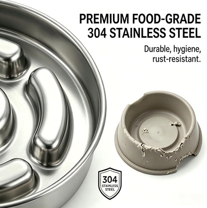 AIPERRO Slow Feeder Dog Bowl Stainless Steel, 2 Cups Metal Non-Slip Dog Food Bowls, Dogs Water Bowl for Small & Medium Sized Dogs, Fun Bloat Stop Pet Bowl for Fast Eaters, Slows Down Pets Eating