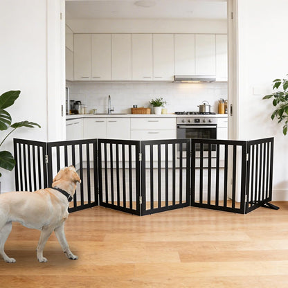 ZJSF Freestanding Indoor Dog Gate for House Foldable Wood Puppy Gate for Doorways Pet Gate for Stairs Extra Wide Pet Fence, Brown, 24" Height 3 Panels