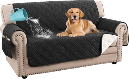 H.VERSAILTEX 100% Waterproof Slipcovers for Couches and Sofas Modern Pet Couch Cover Thick Soft Furniture Protector with Elastic Straps(Sofa, Lily Pad/Beige)