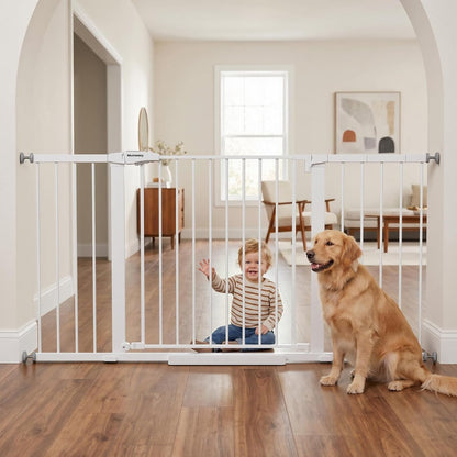 Mumeasy Baby Gate Extra Wide, 29.7-51'' Pressure Mounted Dog Gate with Walk Thru Door, Auto Close Pet Gate for House, Stairs, Doorways,Black