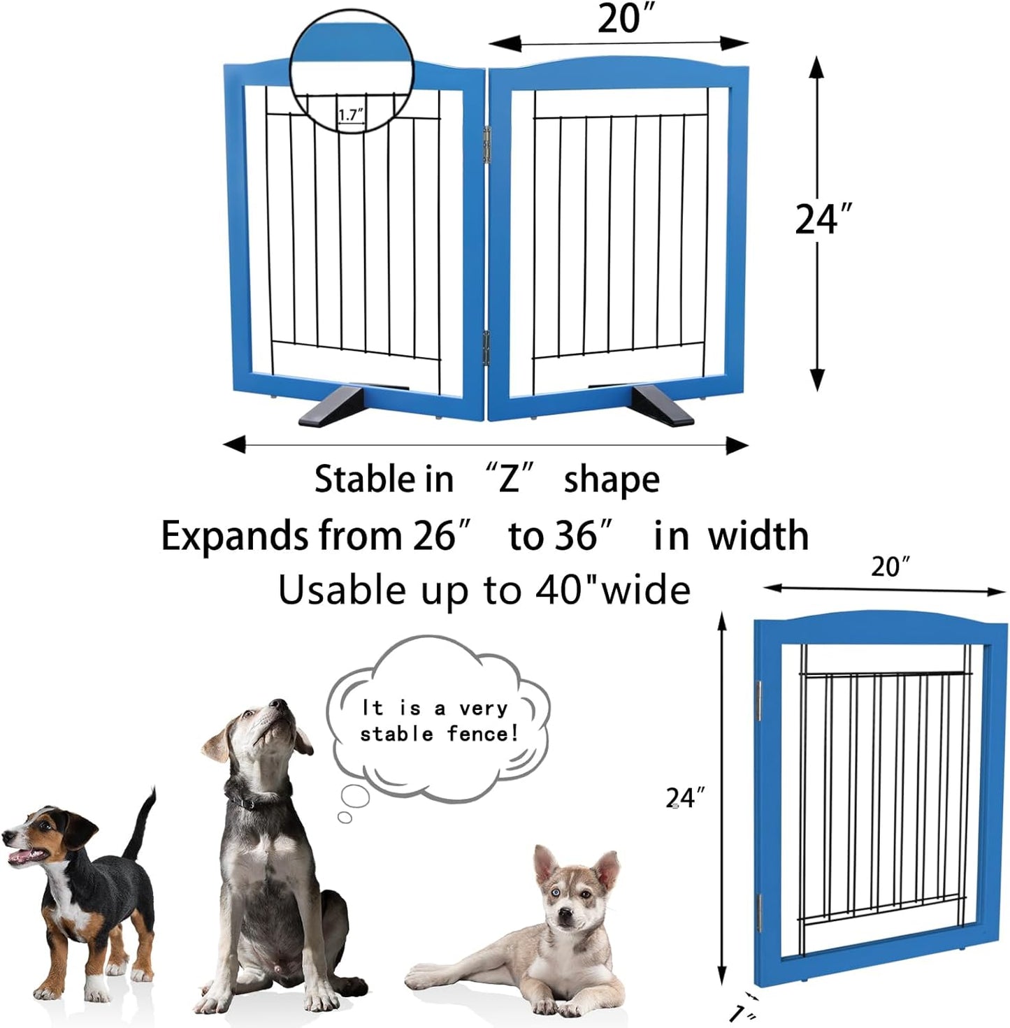 ZJSF Freestanding Dog Fence Indoor, Foldable Dog Gate for Doorways, Stairs or Hallways, Sturdy Wood Extra Wide Pet Gate with Support Feet for The House, White, 24 "Height-3 Panels