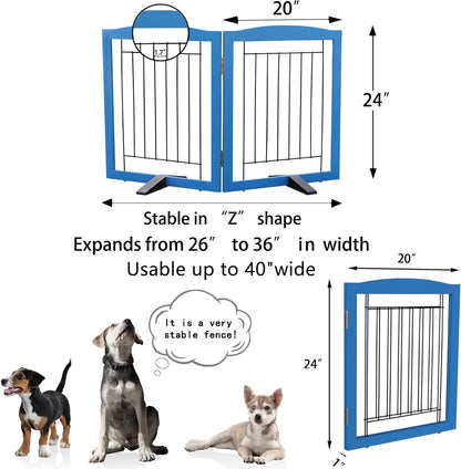 ZJSF Freestanding Dog Fence Indoor, Foldable Dog Gate for Doorways, Stairs or Hallways, Sturdy Wood Extra Wide Pet Gate with Support Feet for The House, White, 24 "Height-3 Panels