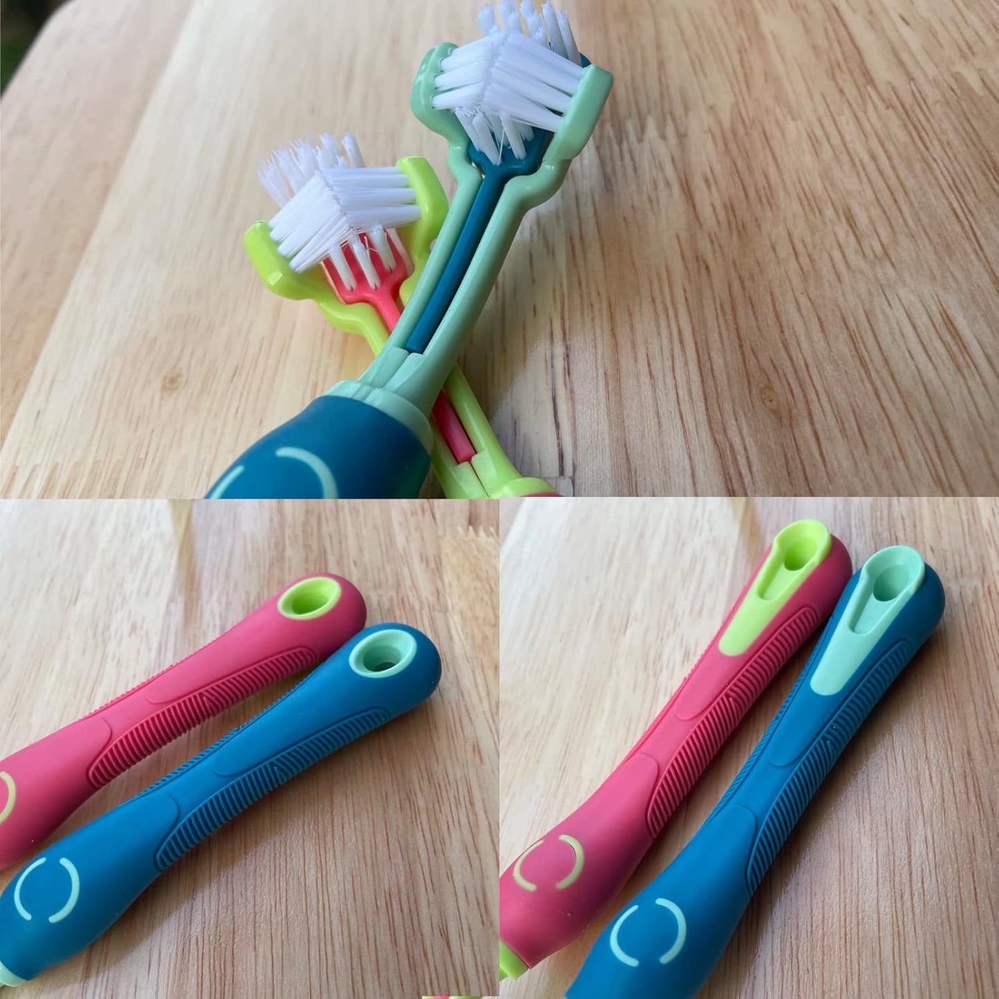 Dog Toothbrushs, 2pcs Blue Yellow, Suitable for Adult Dogs, Three Sided Design for Easy Teeth Cleaning