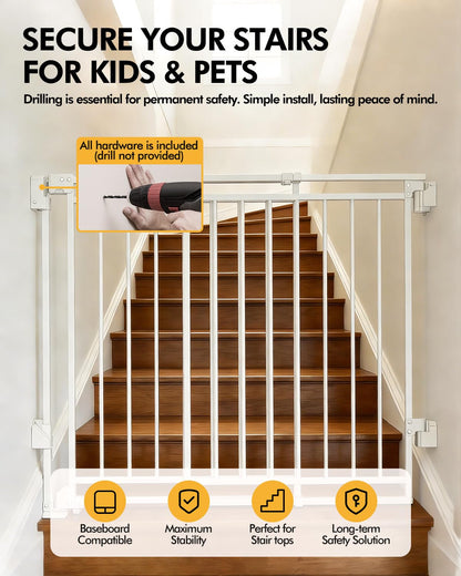 Extra Wide Baby Gate for Doorways 29" Tall Safety Gate for Kids&Pets,Pressure Mounted with Auto Close,Walk-Thru Metal Gate,Adjustable Width 26.4"-43",Indoor Pet Gate for Stairs & Hallways Black