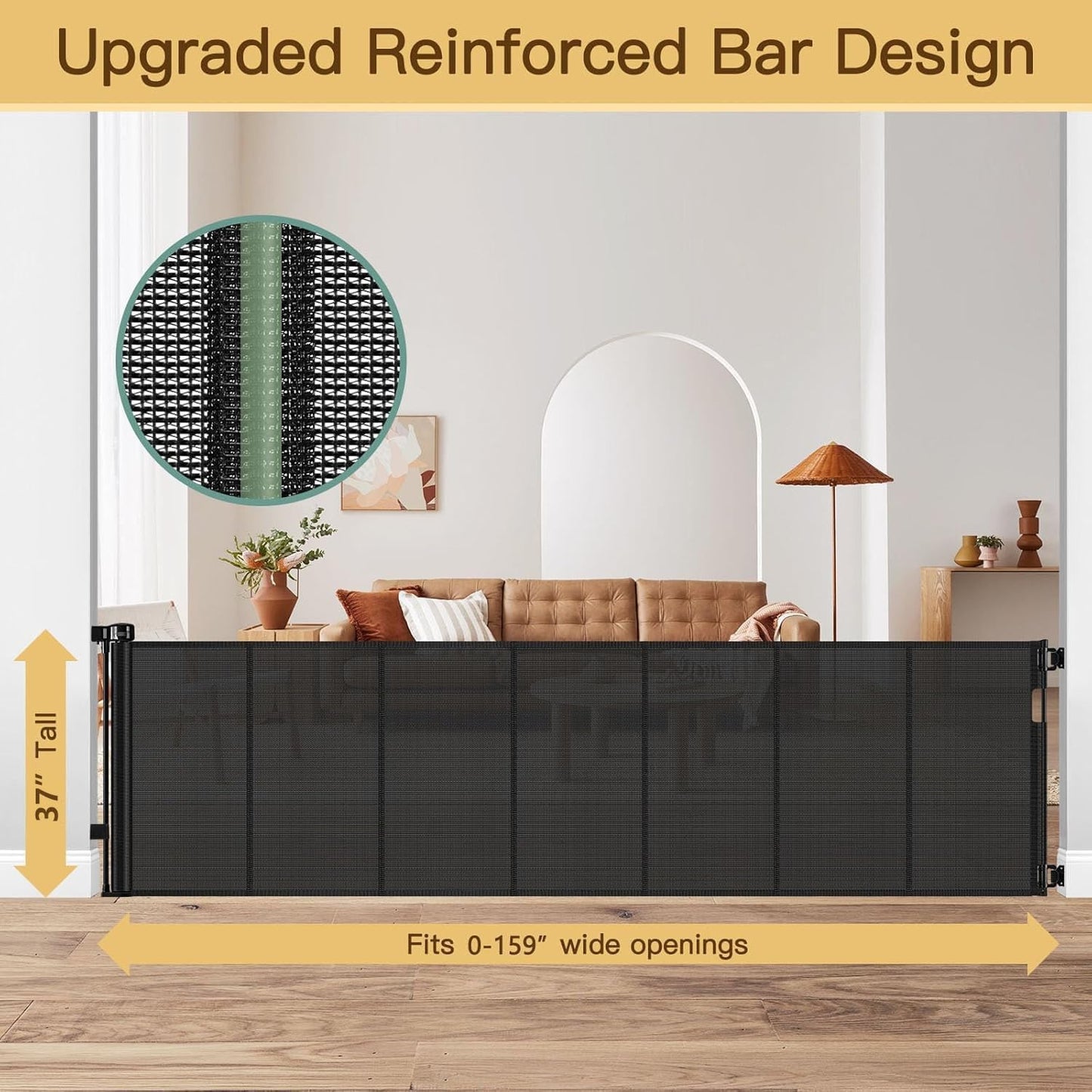 Reinforced 80 Inch Retractable Baby Gate Extra Wide Baby Gate for Wide Openings, Indoor/Outdoor Retractable Dog Gate for Doorway, Mesh Dog Gate Indoor Prevent Babies/Pets from Crawling Under, Black