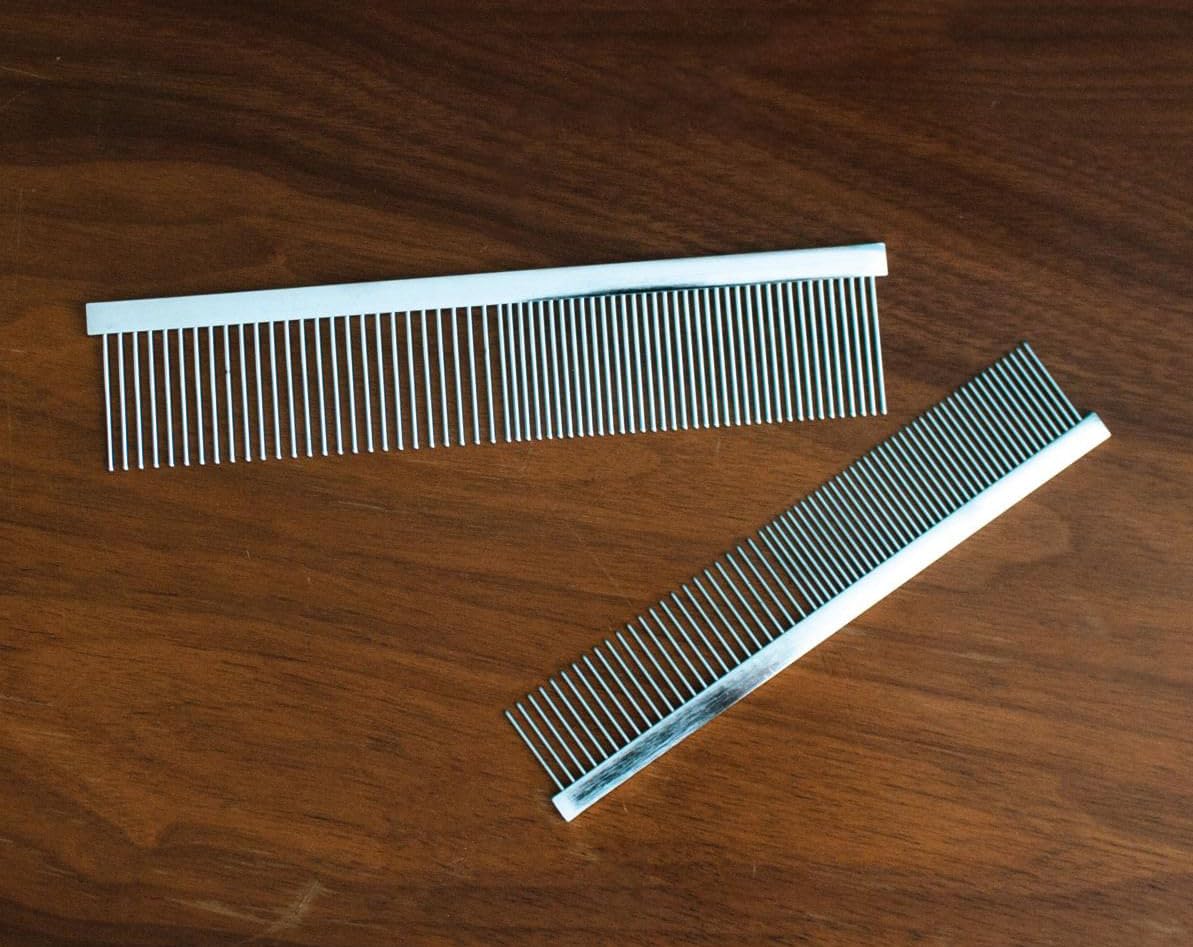 Jeffers Flat Back Pet Grooming Comb – Chrome Plated Steel Comb with Fine & Coarse Teeth for Dogs, Cats, Puppies – Detangling, Deshedding, Dematting Tool for Long or Short Hair - 7.5" L, 1-1/4" teeth