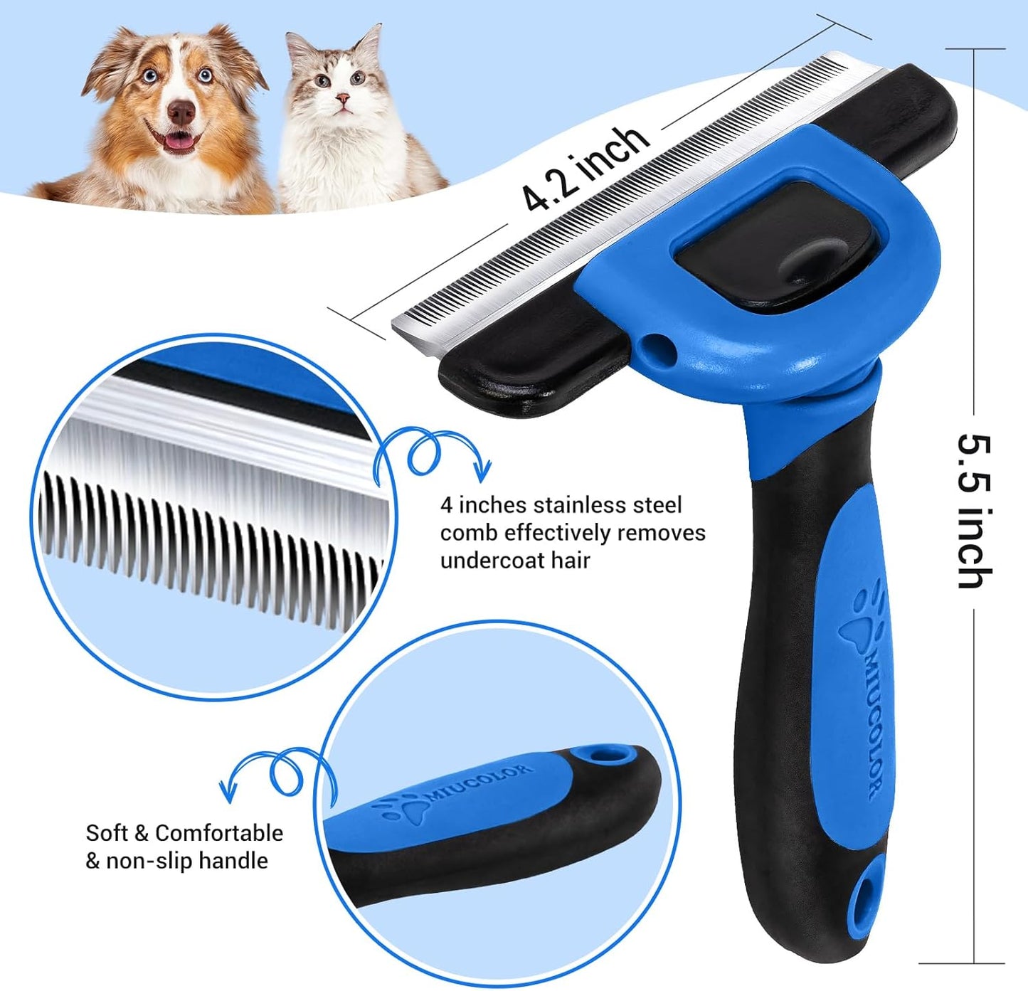 MIU COLOR Pet Grooming Brush, Deshedding Tool for Dogs & Cats, Effectively Reduces Shedding by up to 95% for Short Medium and Long Pet Hair