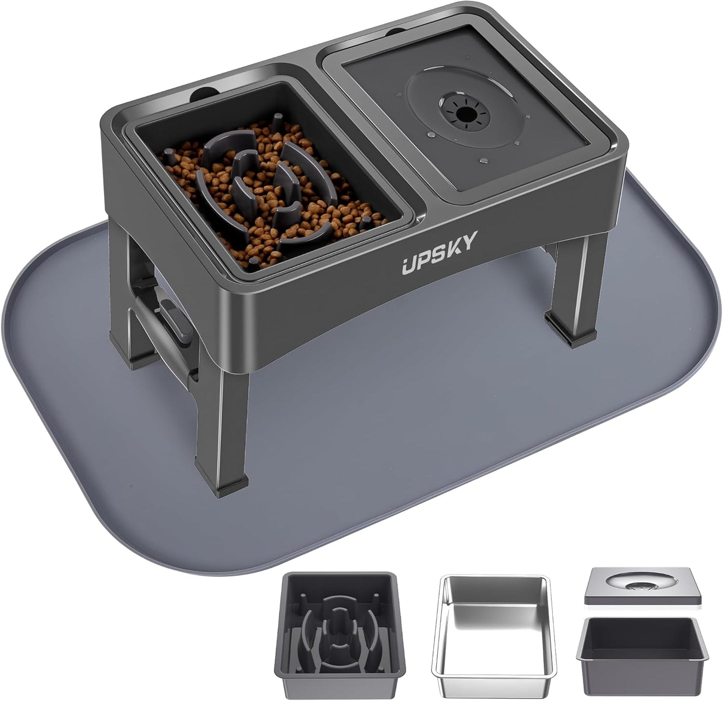 UPSKY 2-in-1 Elevated Dog Bowls Slow Feeder, 4 Height Adjustable Raised Bowl Stand, No Spill Dog Water Bowls, Anti-Slip Food and Water Bowls for Small Medium Dogs(Not Include Stainless Steel Bowl)