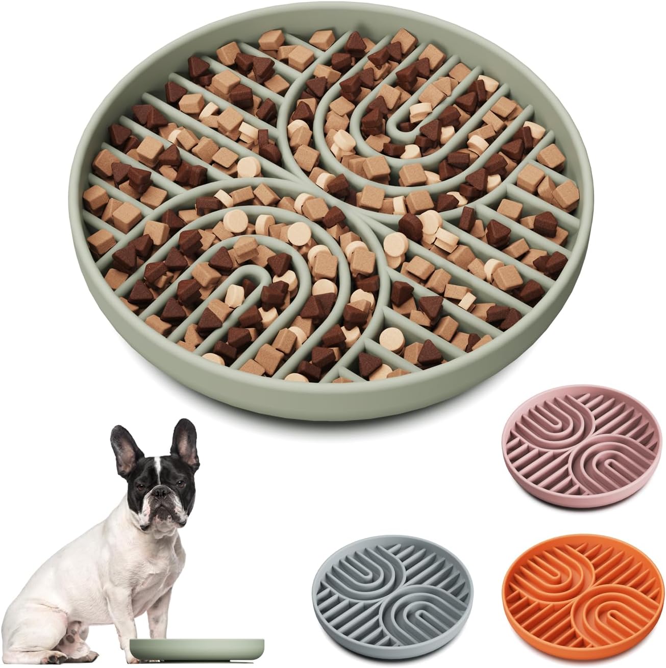 Slow Feeder Dog Bowls, Silicone Slow Feeder for Dogs & Puppies, Dog Puzzle Bowl with Suction Cup for Anxiety Relief, Slow Eating, Dishwasher Fit, for All Breed, Grey