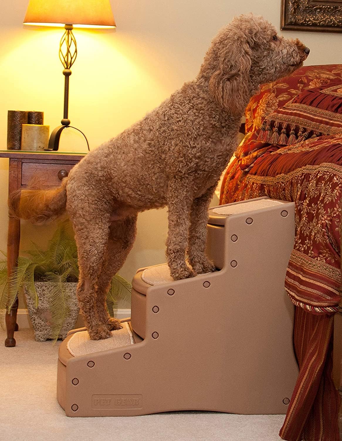 Pet Gear Easy Step III Extra Wide Pet Stairs, 3 Step for Dogs/Cats up to 200 pounds, Removable/Washable Carpet, Easy Assembly (No Tools Required), Sea Salt