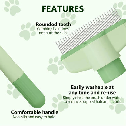 Self-Cleaning Cat & Dog Comb – 2-in-1 Pet Hair Removal with Stainless Steel Teeth, Easy Release Button, for Shedding, Detangling & Grooming