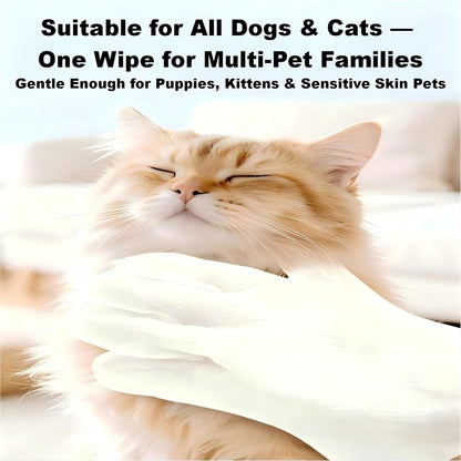 Pet Glove Wipes, No Rinse Deodorizing Mittens for Sphynx, Devon Rex, Cats & Dogs, Thickened Hypoallergenic with Aloe Vera, Unscented Full Body Grooming, Daily Care & Travel, 12 Count