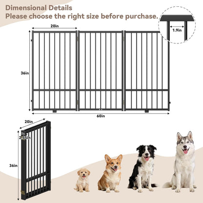 SNUOWU Full Metal Freestanding Dog Gate with Door, 32''Height Foldable Pet Dog Fence for Indoor & Outdoor, 4 Panels Extra Wide Free Standing TallDog Gates for Doorways,House,Stairs,Porch,Deck,Yard