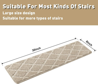 PURE ERA Bullnose Carpet Stair Treads Set Tape Free Non-Slip Indoor Stair Protectors Pet Friendly Rugs Covers Soft Skid Resistant Washable Reusable 9.5" x 30"(14 Pieces,Cream Gray)