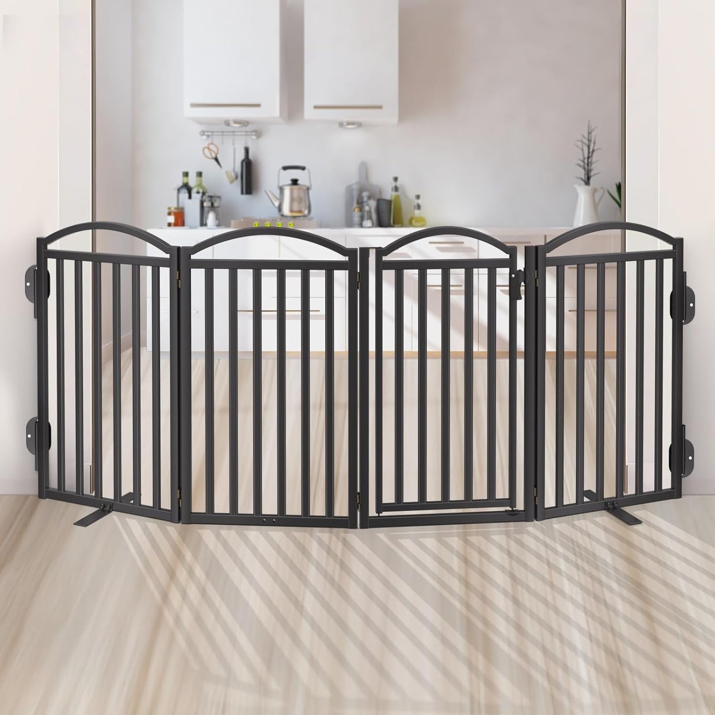 Malier Metal Freestanding Dog Gate, 32'' Height Outdoor Indoor Dog Fences, Extra Wide Foldable Puppy Gate for Stairs (Black, 【2 Panels】 40''W × 32''H)