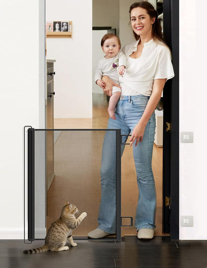 Retractable Mesh Pet Gate, Extra Tall 31'' Adjustable Width Up to 51/43 Inches for Doorways Stairs Hallways, Indoor Outdoor Dog Safety Barrier Net Panel (51'' Width)