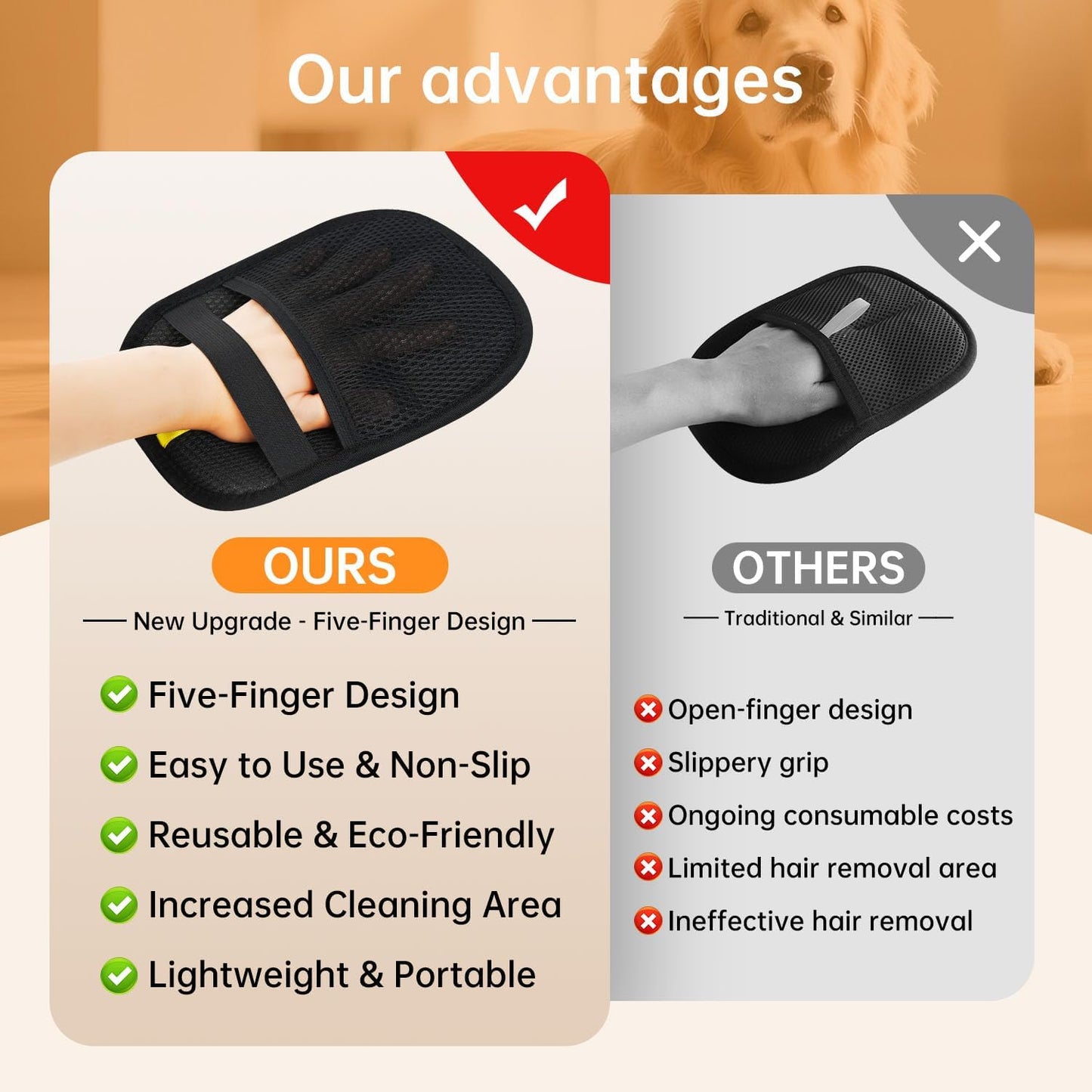1 Pcs Pet Hair Removal Gloves Brush, Reusable Cat Dog Electrostatic Hair Remover Grooming Glove Tool