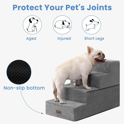 Aodisman Dog Stairs for Small Dogs, 3-Step Non-Slip Pet Stairs for Couch Sofa and Chair, Dog Bed Stairs for Puppy, Older Cat,Grey,13.6" H