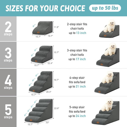 COZY KISS Dog Stairs for Small Dogs 15.7" H, Curved Dog Step for Puppy, Older Cat, Medium Pet Ramp for Sofa, Couch or Chair, Ladder with High Density Foam, 3 Step, 15.7x22.4x15.7 inch, Beige