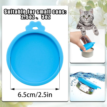 PINE & LINEN 4 Pcs 2.5inch Durable Pet Can Lids, Silicone Small Pet Can Covers Waterproof Cat Food Cans Lids for 3 oz Cat Food Cans（Yellow+Red+Pink+Blue）