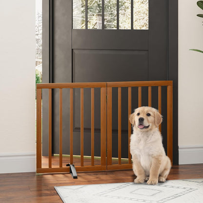 Freestanding Foldable Dog Gate - 4 Panel Room Divider with Metal Support Feet (Black)