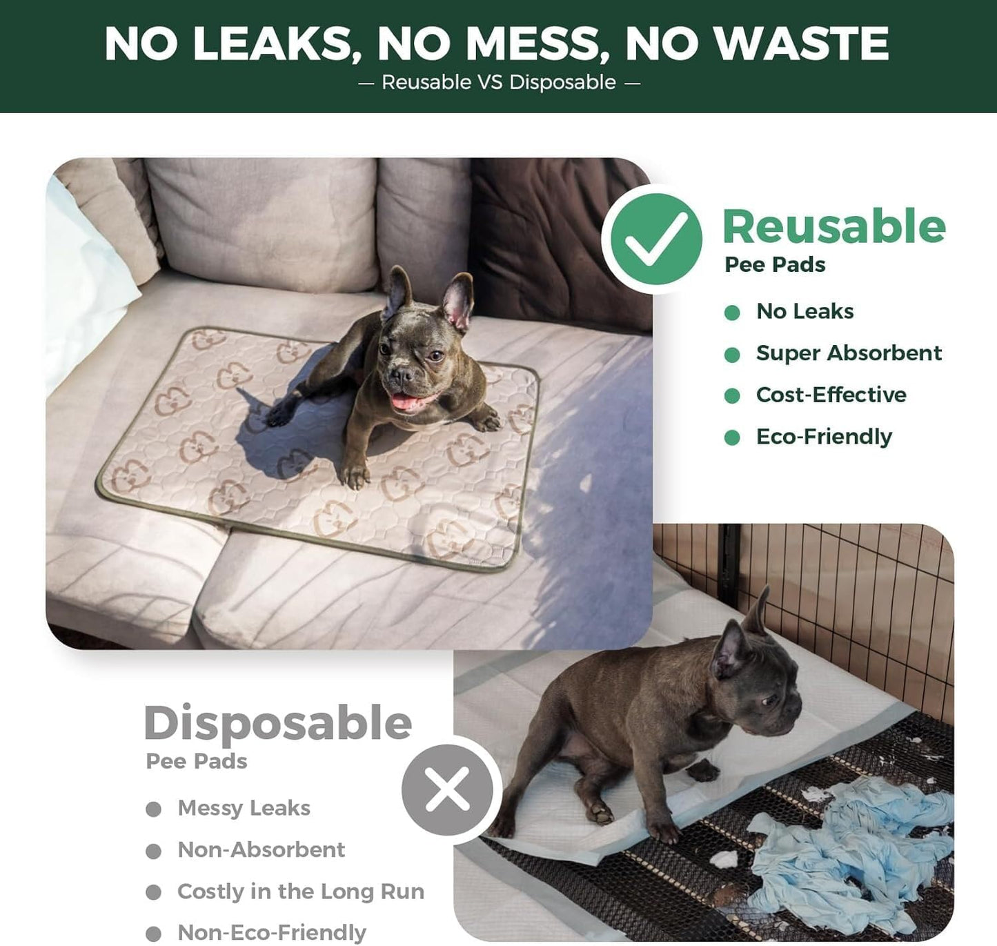 FXW Washable Pee Pads for Dogs, Puppy Pads with Super Absorbent, Specifically Designed for FXW Rollick/Homeplus 24inch 6 Panels Dog Playpen, 39" x 63" Rectangle, Khaki, 1 Pack