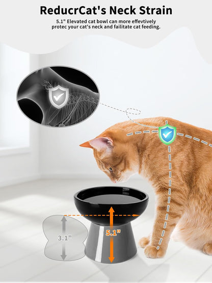 LoeJan Elevated Cat Food and Water Bowls Set, Extra Wide and Raised Ceramic Bowls, Anti-Vomit Whisker-Free Pressure Cat Feeder for Kittens to Adult Cats and Small Dogs (White, Water Bowl)