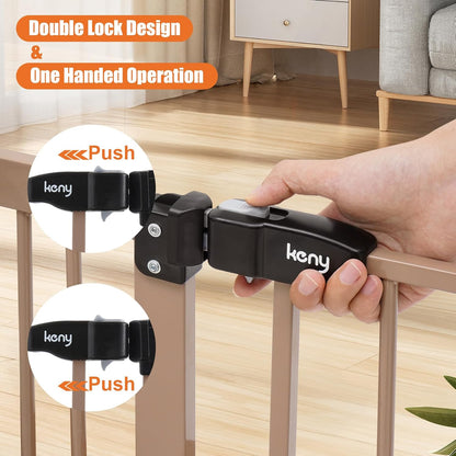 keny 29"-42.5" Baby Gate for Stairs, Auto Close Safety Dog Gate, Pressure Mounted Easy Walk Through Pet Gate for Doorways, Durable Stair Gate, 30" Tall, White