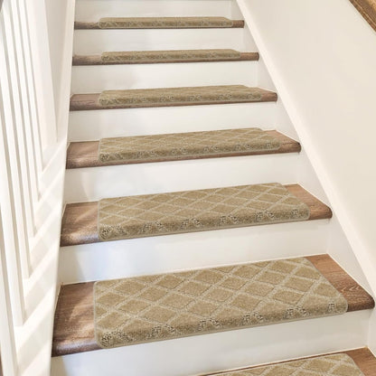 PURE ERA Bullnose Carpet Stair Treads Set Tape Free Non-Slip Indoor Stair Protectors Pet Friendly Rugs Covers Soft Skid Resistant Washable Reusable 9.5" x 30"(14 Pieces,Cream Gray)