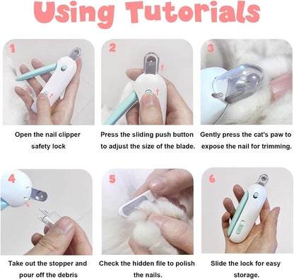 Cat Nail Clipper and Trimmer with 3 Adjustable Safety Levels Trimming Hole, Professional Indoor Kitten Supplies, Puppy Grooming Tools, with Debris Catcher & Hidden Nail File Blue