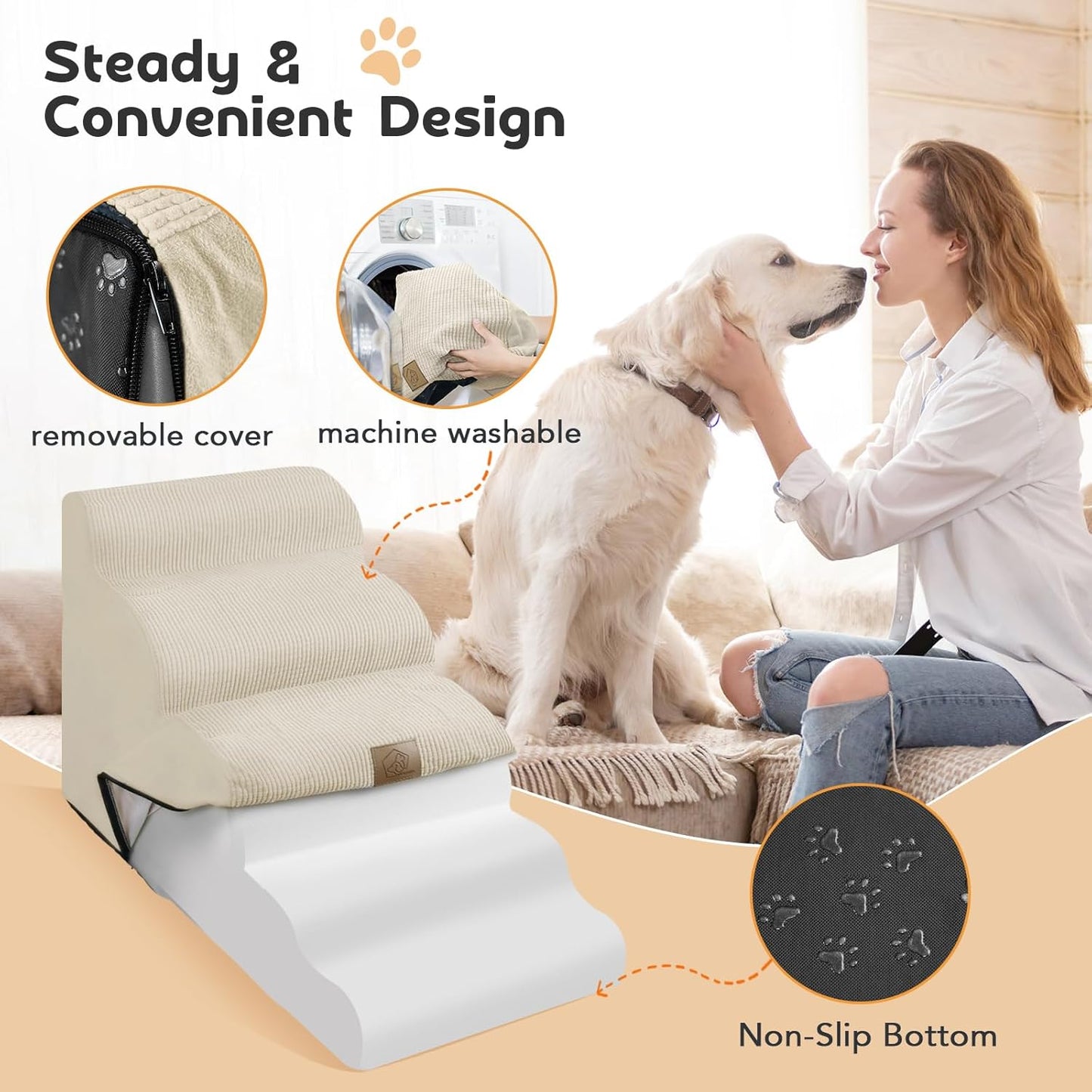 Mestuel 2-Tiers Extended Dog Stairs Steps for Couch Sofa, Dog Stairs for Small Dogs, Pet Stairs Ramp Ladder Friendly to Small Old Joint Injury Dogs Cats,Non-Slip & Washable,Blue