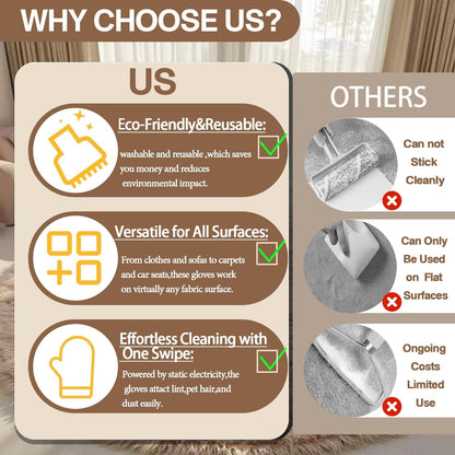 Pet Hair Remover Glove - Reusable Electrostatic Five-Finger Gloves for Cat/Dog Hair Removal on Furniture, Carpet & Clothes (1PCS)